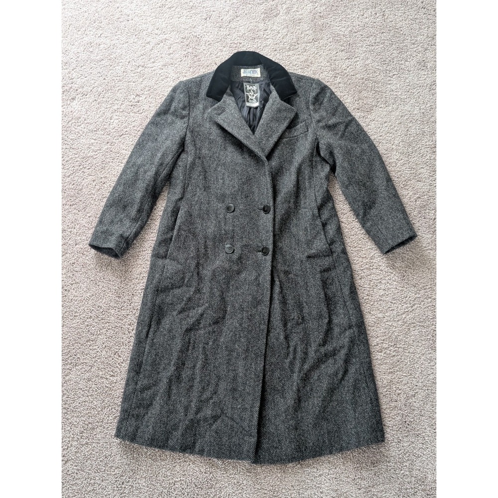 Vintage JG Hook Overcoat Womens Medium Herringbone Wool Double Breasted 80s